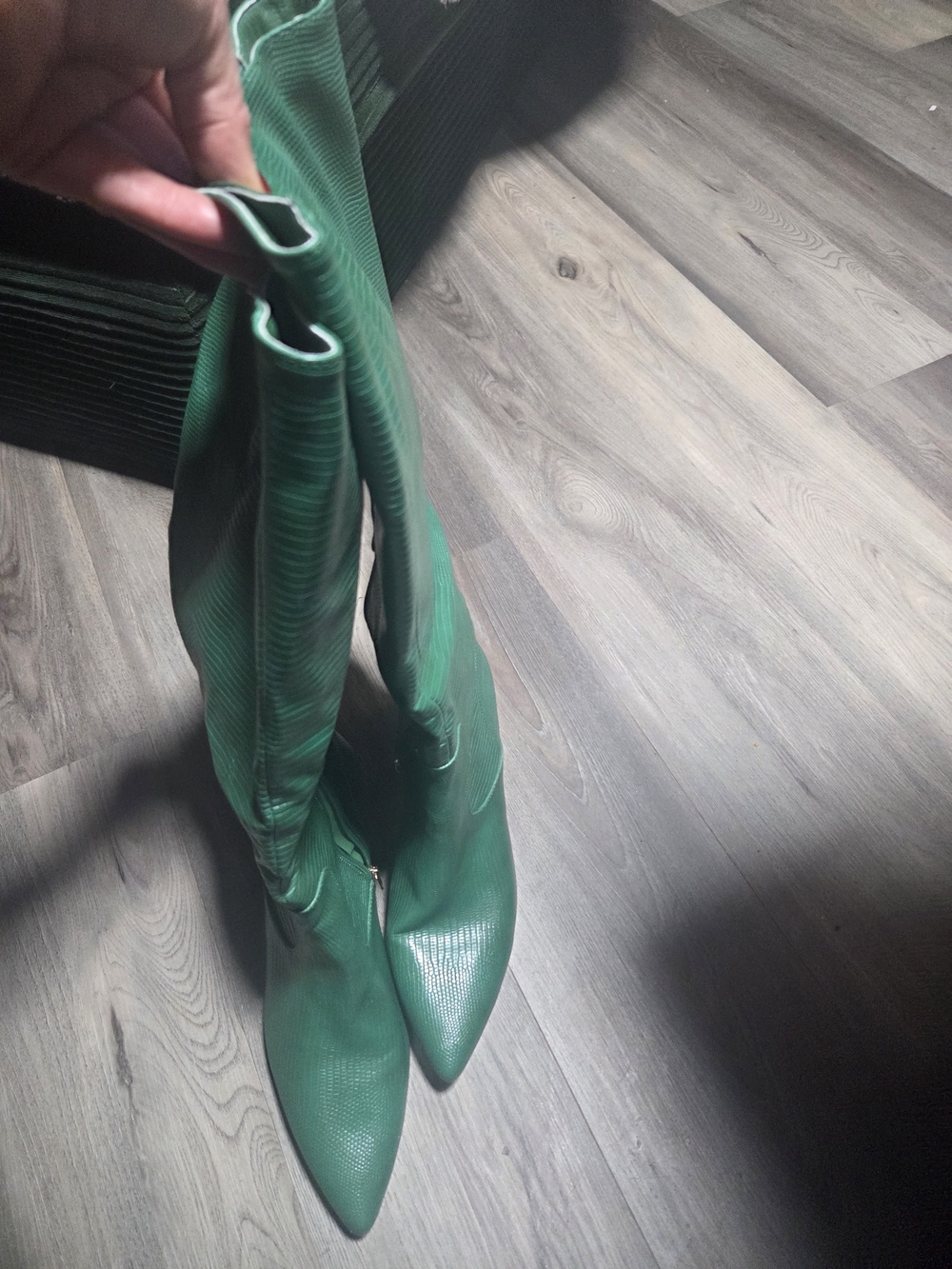 New York & Company Green Pointed-Toe Knee Boots